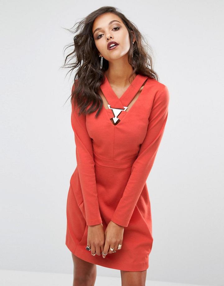 Versace Jeans Triangle Logo Fit And Flare Dress - Orange