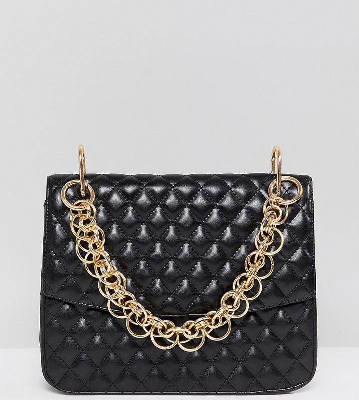 My Accessories London Black Quilted Shoulder Bag With Gold Link Chain Handle - Black