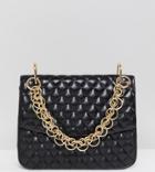 My Accessories London Black Quilted Shoulder Bag With Gold Link Chain Handle - Black