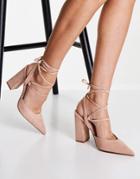 Asos Design Panda Tie Leg Block Heel Shoes In Taupe-neutral