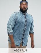 Asos Plus Regular Fit Denim Shirt With Acid Wash In Blue - Blue