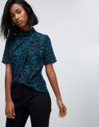 Asos Drape High Neck Top In Leopard - Multi