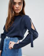 Jdy Medula Knot Tie Sweatshirt - Black