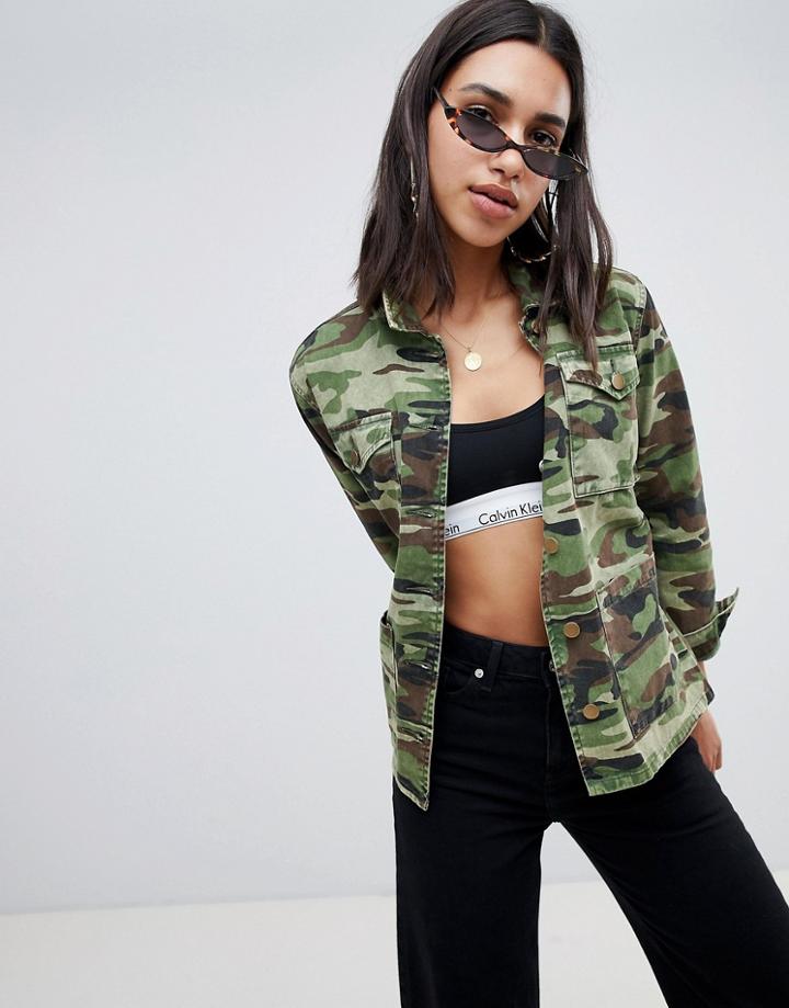 Boohoo Jacket In Camo - Green