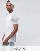 Asos Tall Longline T-shirt In Textured Fabric With Curve Hem And Side Zips - Gray