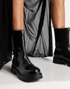 Monki Elaine Vegan Leather Chucky Zip Up Boot In Black