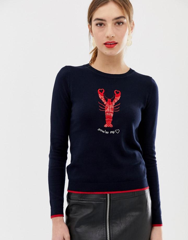 Oasis Sweat With Lobster Detail In Navy - Navy