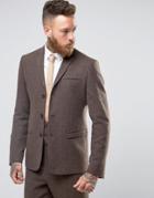 Asos Slim Suit Jacket In Brown Herringbone - Brown