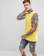 Asos Design Longline Tank With Extreme Dropped Armhole And Raw Edge In Yellow - Yellow