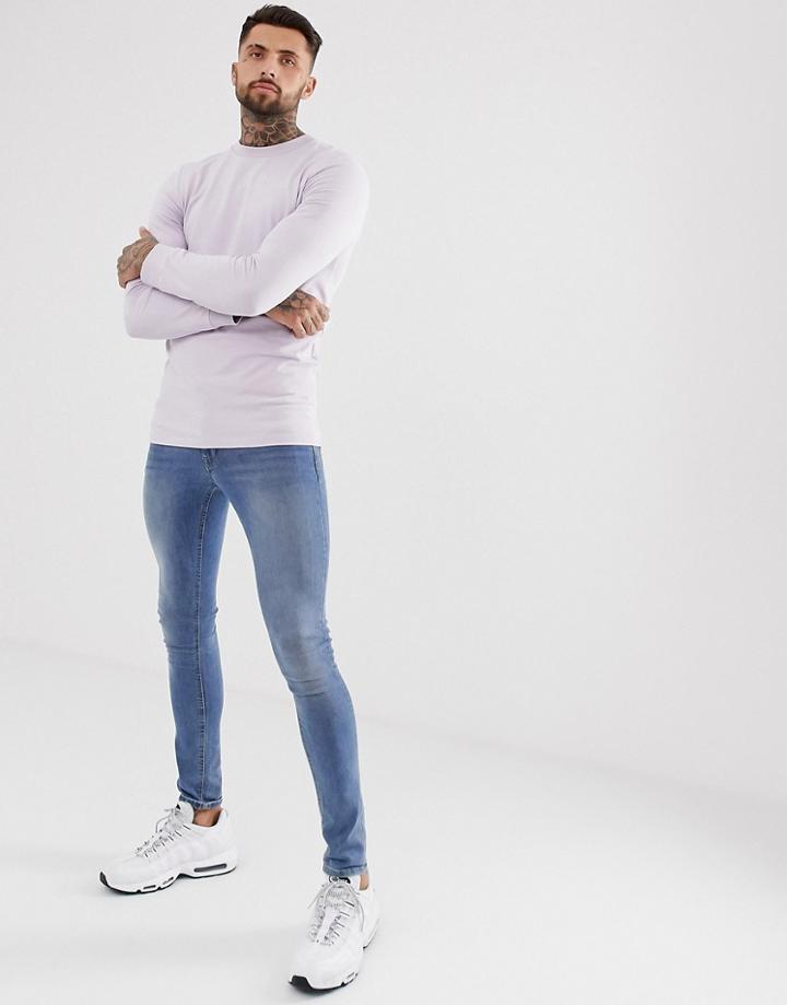 Asos Design Muscle Longline Sweatshirt In Lilac - Purple