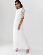 Amelia Rose Embellished Maxi Dress With Sheer Sleeve In Off White - White