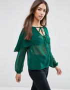 Asos Blouse With Cape Detail & Tie - Green