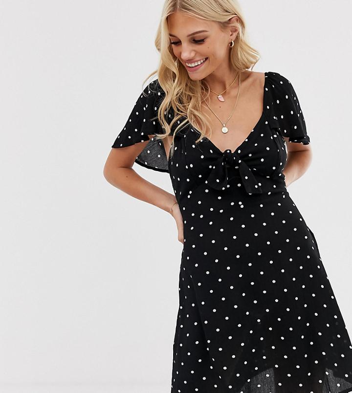 Stradivarius Tie Front Dress In Polka Dot - Multi