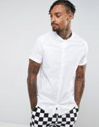 Asos Skinny Shirt With Baseball Collar In White - White