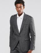 Asos Slim Blazer With Eppaulettes In Tweed - Gray