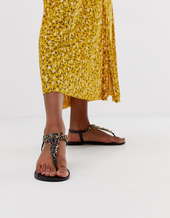 Asos Design Fairgame Leather Embellished Flat Sandals-black