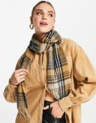 Topshop Plaid Scarf In Camel-multi