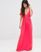 Oh My Love Cold Shoulder Grecian Maxi Dress - Pink