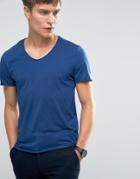 Selected Homme V-neck Raw Edge T-shirt - Blue