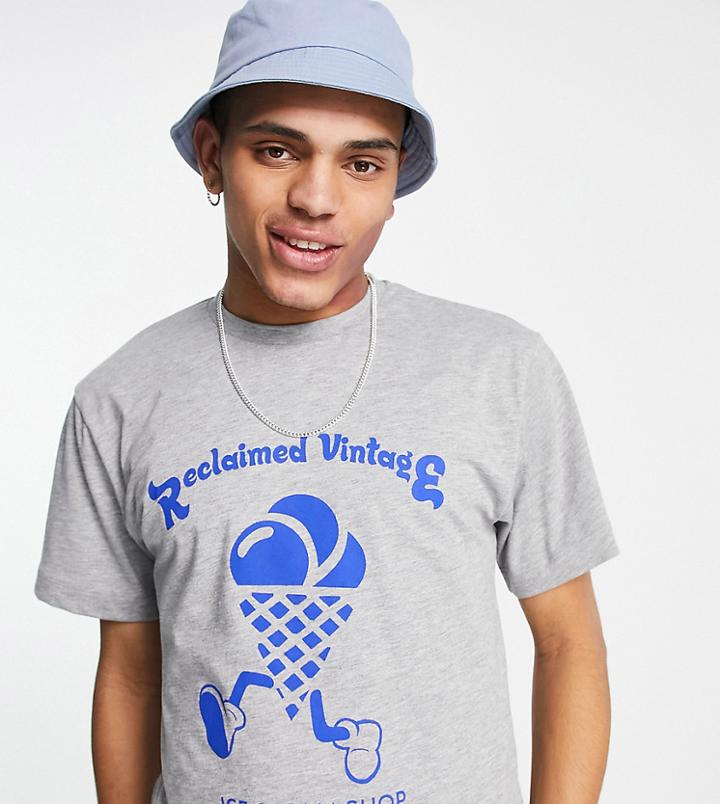 Reclaimed Vintage Inspired Relaxed Organic Cotton T-shirt With 90s Ice Cream Graphic In Gray Heather-grey