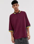 Asos Design Oversized Polo With Contrast Tipping - Red