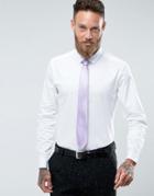 Asos Wedding Slim Sateen Shirt In White With Lilac Tie Save - White