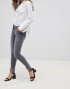Parisian Skinny Jeans With Diagonal Raw Hem - Gray