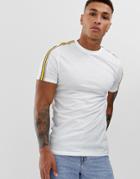 Asos Design Organic T-shirt With Contrast Shoulder Taping In White - White