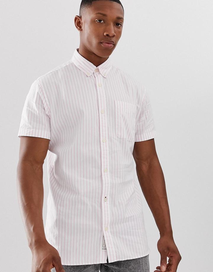 Jack & Jones Premium Short Sleeve Stripe Shirt In Pink - Pink