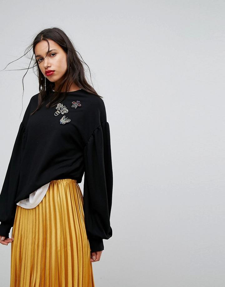 Mango Long Sleeve Sweatshirt With Badge Applique - Black