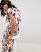 Asos Design Bridesmaid Lace Insert Ruffle Maxi Dress In Pretty Floral Print - Multi