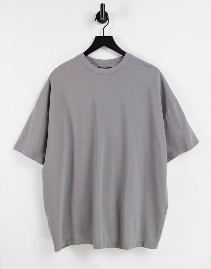 Asos Design Pique Oversized T-shirt In Washed Black-grey