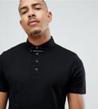 Asos Design Tall Polo Shirt With Collar Tie Pin - Black