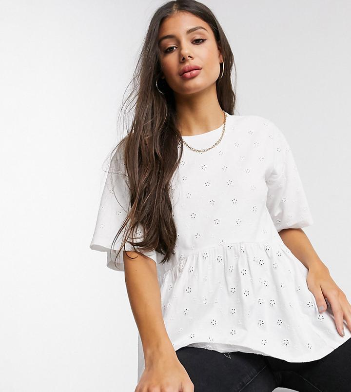 Asos Design Tall Smock Top In All Over Broidery-white