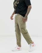 Native Youth Cargo Pants In Khaki With Tie Hem-green