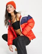 Columbia Puffect Color Block Jacket In Orange/navy-red