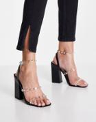 Qupid Studded Clear Heeled Sandals In Black-blue
