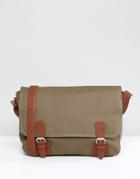 Asos Satchel In Khaki With Faux Leather Trim Detail - Green