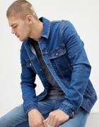 Asos Design Skinny Denim Jacket In Dark Wash - Blue