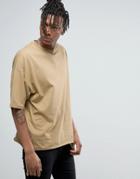Asos Super Oversized T-shirt With Wide Roll Sleeve - Beige