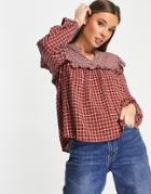 Jdy Frill Detail Smock Blouse In Rust Check-orange
