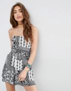 Asos Jersey Bandeau In Mono Scarf Print - Multi