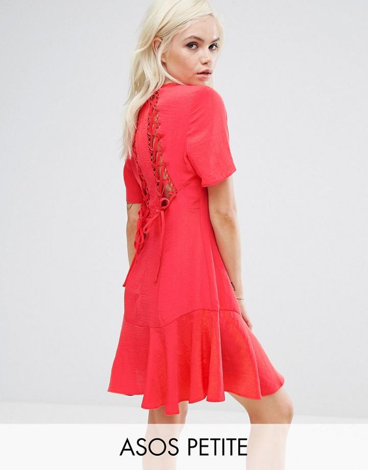 Asos Petite Lace Up Back Tea Dress - Red