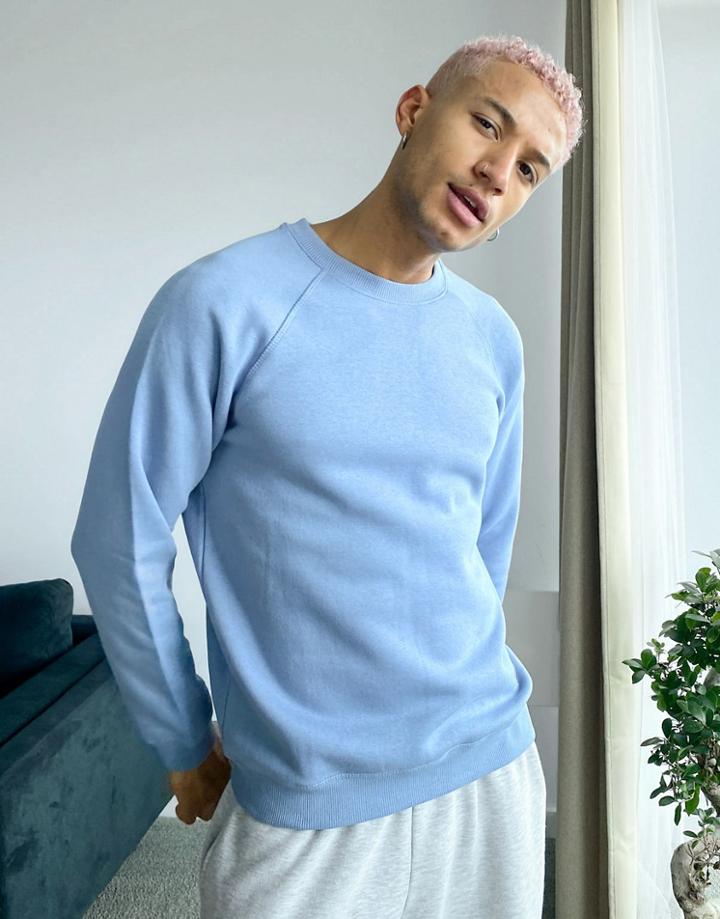 Bershka Crew Neck Sweatshirt In Blue-blues