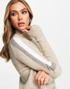 Aria Cove High Neck Knitted Sweater With Deep Cuff And Stripe Detail In Oatmeal - Part Of A Set-neutral