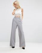Asos Wide Leg Pants With Pleat Detail - Gray
