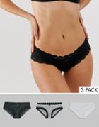 New Look 3 Pack Cotton Lace Trim Short In Multi - Multi