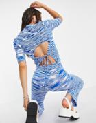 Asos Design Set Knitted Top With Open Back And Collar Detail In Space Dye In Blue-blues