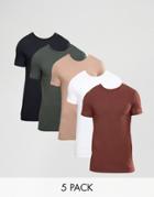 Asos 5 Pack Longline Muscle T-shirt - Multi
