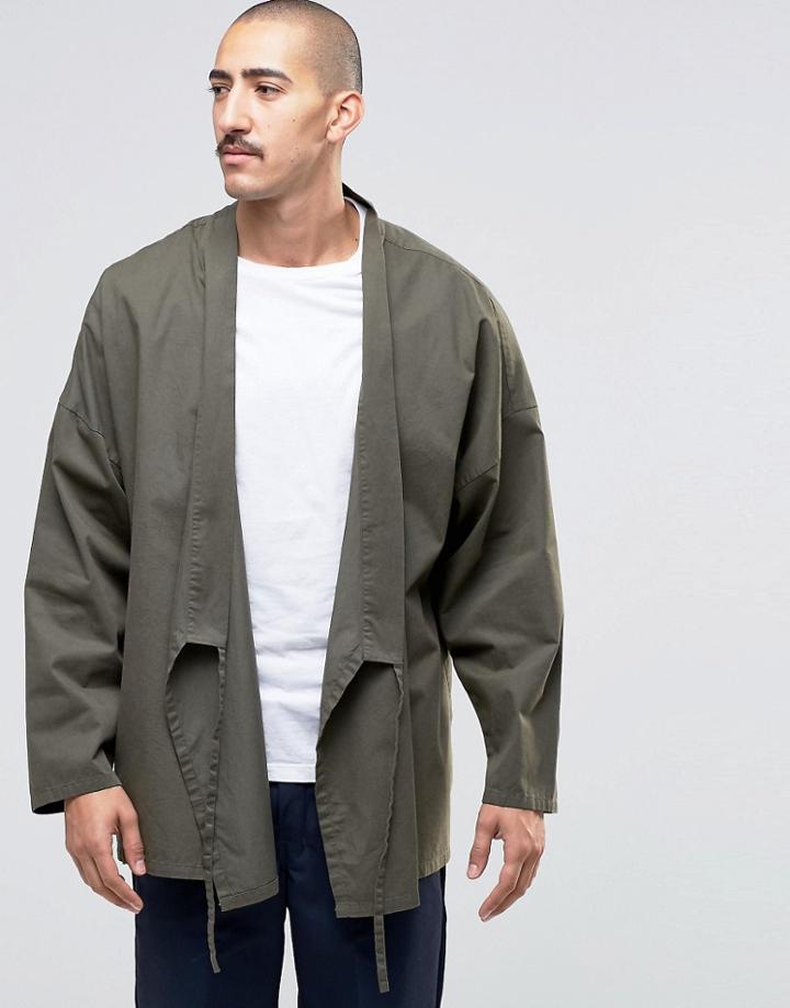 Asos Wrap Kimono In Khaki - Khaki
